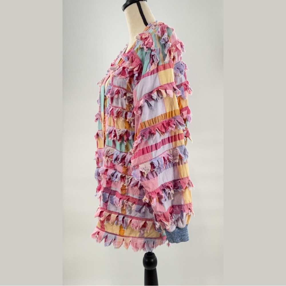 Vintage Paula Sweet Muslin Mink Patchwork Fringe Cardigan Jacket – Size Small - Picture 9 of 12